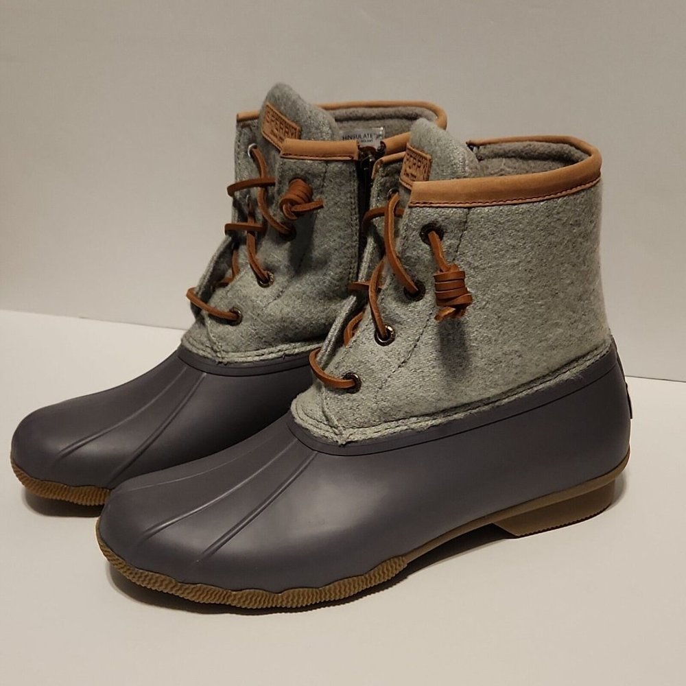 Women's Sperry Saltwater Duck Rain Boot Wool Embossed Thinsulate Gray US Size 9 - Picture 3 of 11